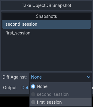 Diff Against dropdown in the bottom-left corner of the ObjectDB profiler
