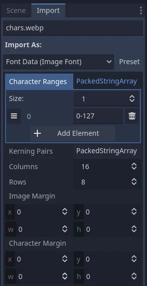 上面的示例字体使用的导入选项